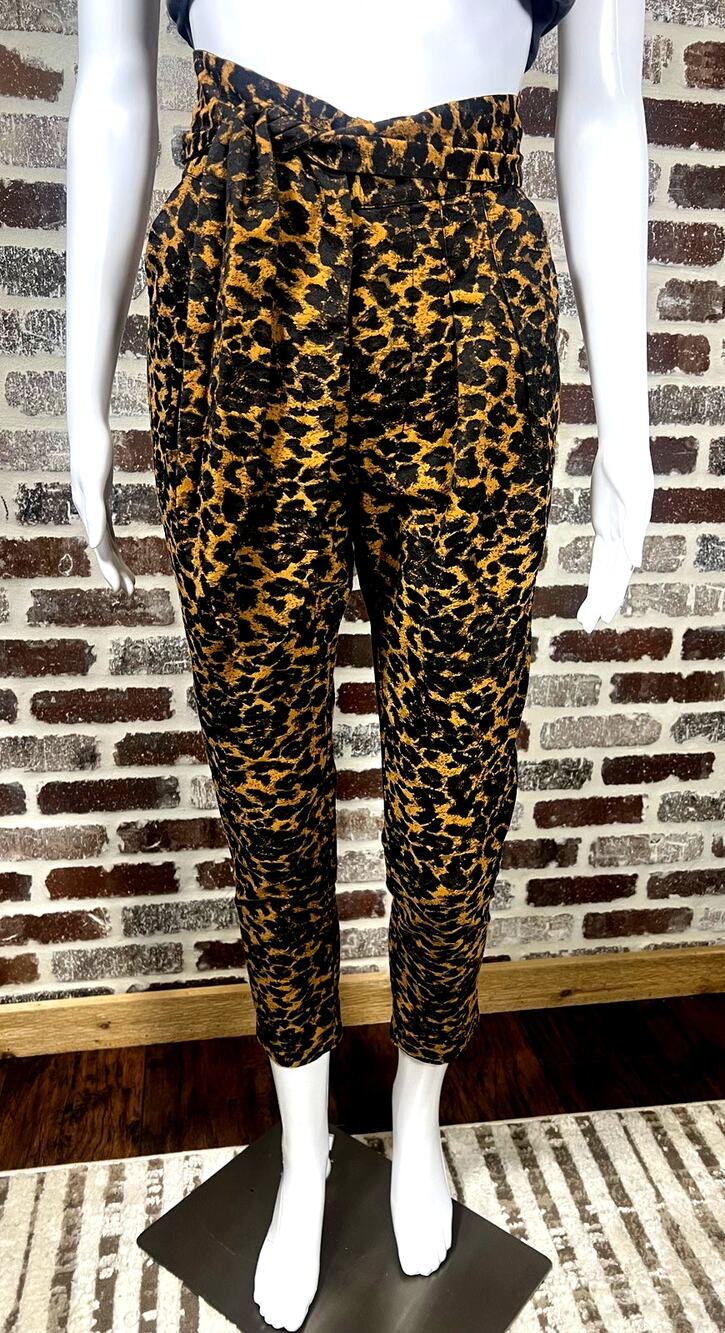 Hunter Bell Textured Leopard Print Tie Waist Slim Tapered Pants Women's Size O